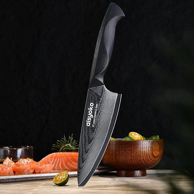 Damascus 6.5" Chef Knife Sharp Kitchen Knife Japan VG-10 Stainless Steel Carbon Ultra Sharp Kitchen Cooking Knife, Ergonomic G10 Handle Deluxe Gift Box