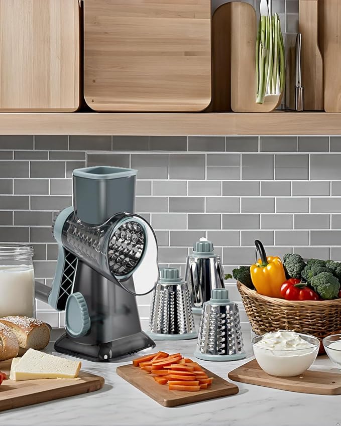 GYH&GXR Rotary Cheese Grater with Handle Vegetable Cheese Shredder Slicer Grater for Kitchen 3 Changeable Blades for Cheese Potato Zucchini Nuts Chocolate.