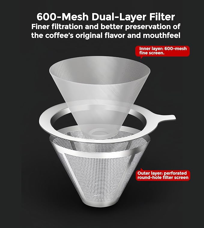 AGOGO Pour Over Coffee Maker Glass - 6/8/10 Cup Barista Kit with 304 Stainless Filter for Home, Office, Camping, Cafes - Easy Clean Coffee Dripper Set (Rag&Brush Included) (8 Cup/28 oz)