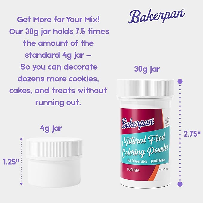 Bakerpan Fuchsia Pink Oil-Based Natural Food Coloring Powder for Baking - 30 g - Plant-Based, Dye-Free Coloring for Buttercream Frosting, Chocolate, Candy Color, Icing, Cakes