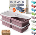 Silicone Freezer Tray with Lid Soup Freezer Container Molds with Steel Reinforced Rim Large Ice Cube Tray Makes 4 Perfect 2 Cup Portions Cubes Storage Food Meal Prep Containers Cookware 2 Pack
