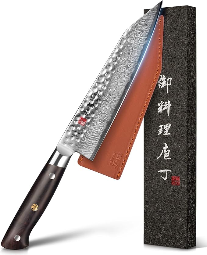 Japanese Chef Knife Kitchen Knife with 67 Layers Damascus Steel AUS-10 Core, Professional Damascus Knife with Full-Tang Ebony Wood Handle and Premium Gift Box(8.27 Inch Kiritsuke Knife)