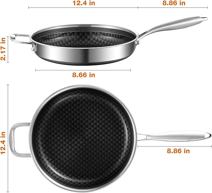 8-10-12 Inch Non Stick Frying Pans, Ceramic Coating NonStick Stainless Steel Pan Set, Tri-Ply Skillets and Pan Set, Induction Cooker Compatible, Cool-Touch Handle, Dishwasher and Oven Safe