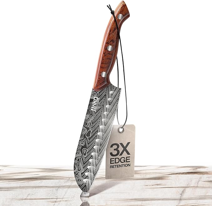 Jikko® Bushido Edition – Japanese Santoku Knife 7" | AUS-8 High-Carbon Stainless Steel with Hollow Edge & Rosewood Handle – Razor Sharp 15° Blade, 3× Edge Retention, Premium Chef’s Knife