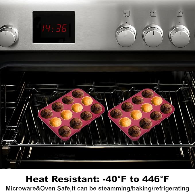 Nalchios Silicone Muffin Pan 12 Cups Deep Jumno, Chocolate Molds Silicone, Nonstick BPA Free Silicone Baking Molds, Dishwasher & Microwave Safe Muffin Tin, Easy To Use and Clean Candy Molds