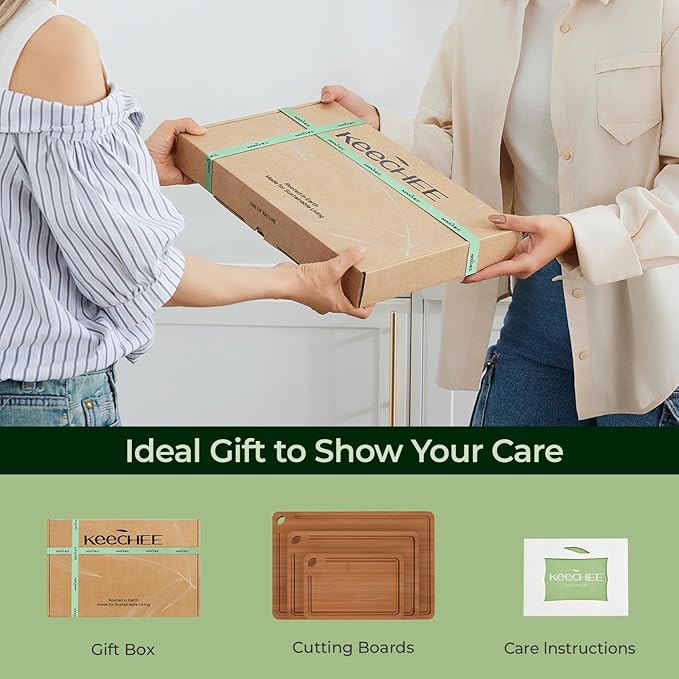 Bamboo Cutting Board, Durable Wood Cutting Boards for Kitchen with Deep Juice Grooves & Built-in Handles, Ideal Charcuterie & Chopping for Meat, Vegetables and Fruits Ideal Kitchen Gifts
