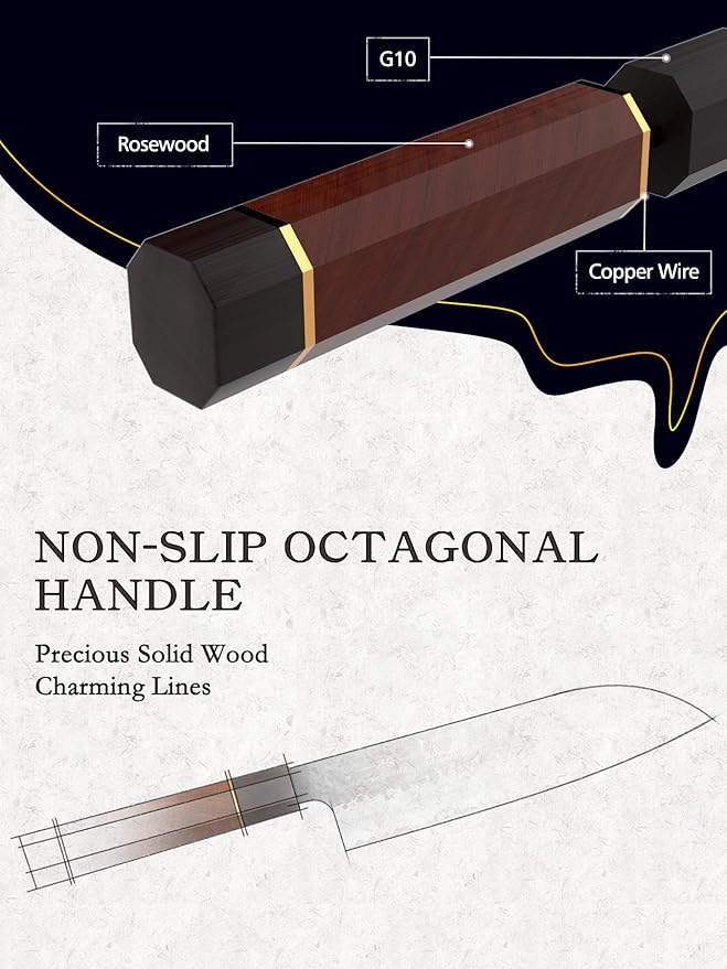 HOSHANHO Chef's Santoku Knife 7 Inch, Professional Japanese High Carbon Steel Chef Knife, Ultra Sharp Kitchen Knife with Octagonal Rosewood Handle
