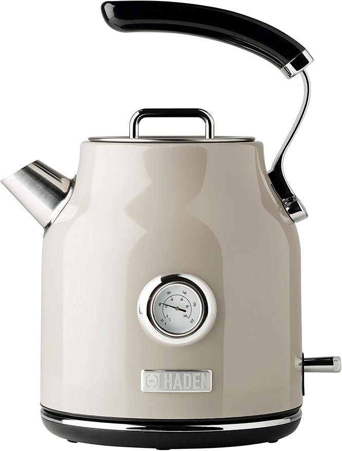 Haden Dorset 1.7 Liter Stainless Steel Electric Kettle, Hot Water Kettle with 360-Degree Base and Auto Shutoff, Putty & Chrome