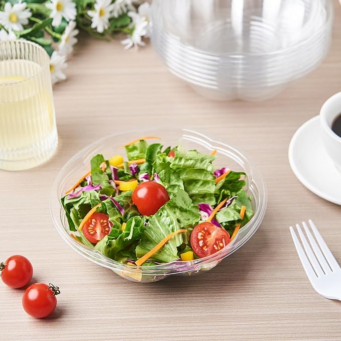 [18 oz. 150 Sets Clear Plastic Salad Bowls with Airtight Lids Disposable To Go Mixing Containers Serving for Fruit, Quinoa, Lunch and Meal Prep