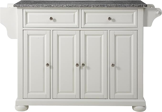 Crosley Furniture Alexandria Granite Top Rolling Kitchen Island Storage Cart, Microwave Stand, Spice Rack, White