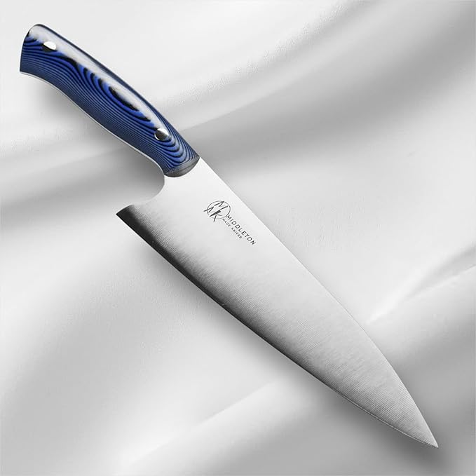 Middleton Made Knives Echo 8 Inch Chef Knife - Handmade Professional Chef Knife - Chefs Knife Made with AEB-L Stainless Steel - USA Made Knife - Great Chef Gifts - Blue