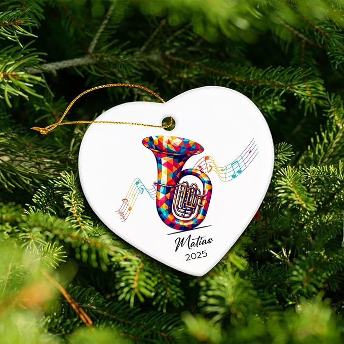 Tuba Player Ceramic Ornaments Xmas Tree, Personalized Tuba Ornament Gifts for Music Lovers, Musical Instrument Ceramic Ornament 2025, Custom Instrumentalist Christmas Keepsake Decor with Name & Year