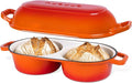 Dutch Oven For Sourdough Bread Baking – Enamelled Cast Iron Bread Loaf Pot – 500°F Oven Safe Non Stick Bread Pot – Double Round Loaf Space, 16.5cm Diameter, Orange, – by Nuovva