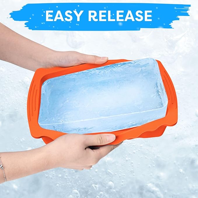 Haldane 2PC Extra Large Ice Block Molds, 6LB Giant Ice Cube Molds for Plunge Lab, Ice Container for Freezer, Thickened and Reinforced Silicone Ice Tray, Cold Plunge Tub Accessories, Orange