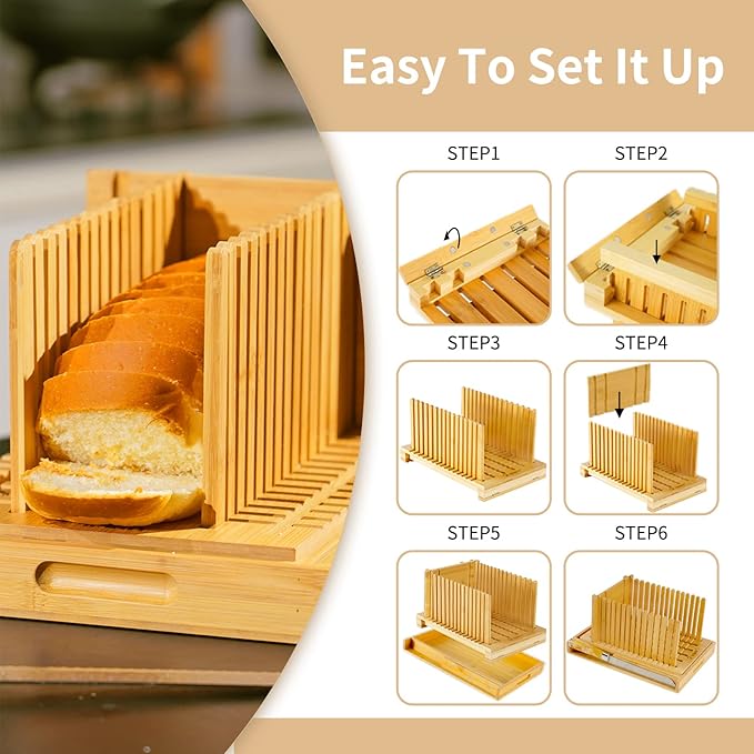 AISHIY 2025 Updated Bread Slicer - Adjustable Thickness and Width, Plug-in Slicing Guide Design, Cutting Board with Crumb Tray, Ideal for Homemade Bread, Cakes, Bagels, and More