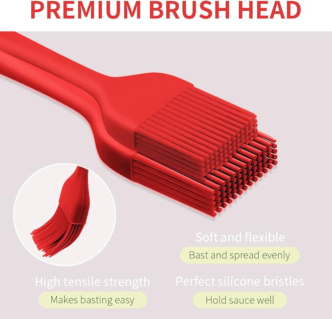 Silicone Basting Pastry Brush - Cooking Brush for Oil Sauce Butter Marinades, Food Brushes for BBQ Grill Kitchen Baking, Baster Brushes Baste Pastries Cakes Meat Desserts, Food Grade, Dishwasher Safe
