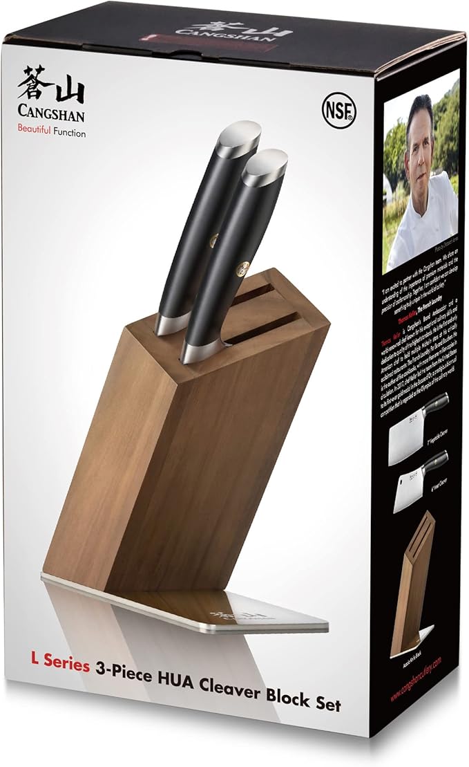 Cangshan L Series 3-Piece HUA Cleaver Block Set, German Steel Forged, Black, 1027426