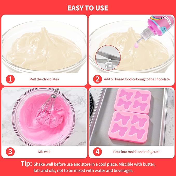 Oil Based Food Coloring, 15ml Vibrant Colors for Baking, Cake Decorating, Chocolate, Candy Melts, Icing, Fondant, Frosting, Slime and Crafts DIY, Food Grade Set, 0.35 Fl.Oz each Bottle