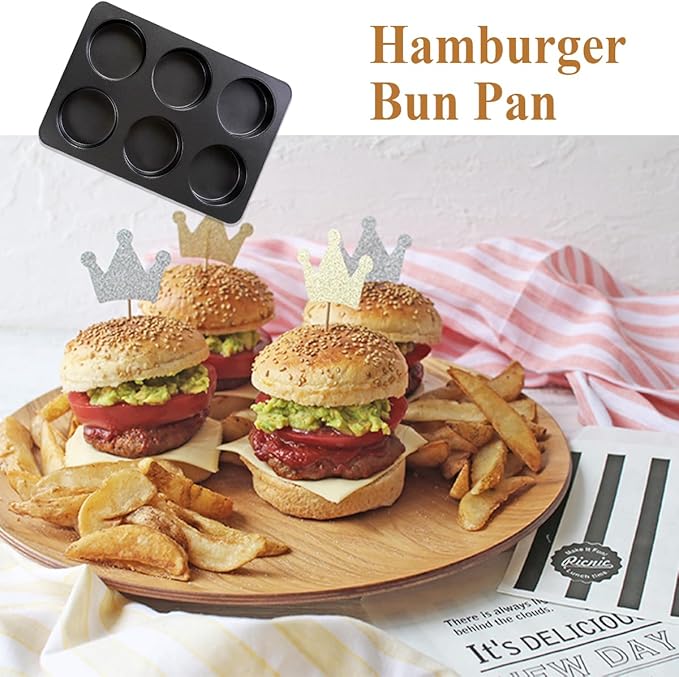 2 Pcs English Muffin Pans, 3.6 Inch Non-Stick 6 Cup Straight Side Cupcake Pan, Hamburger Bun Pan for Home/Kitchen Baking(Lid NOT Included)