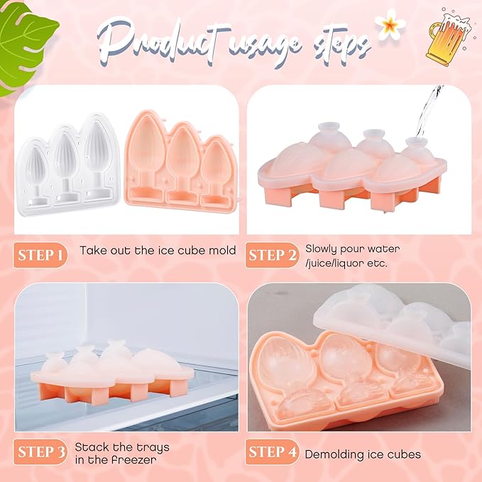 Hoolerry Ice Cube Molds Cube Trays Fun Shapes Silicone Ice Ball Maker with Lid for Whiskey Cocktails Juice Drinks Beverage Crafting Accessories White Elephant Gifting(Skin Color,Multi-size)