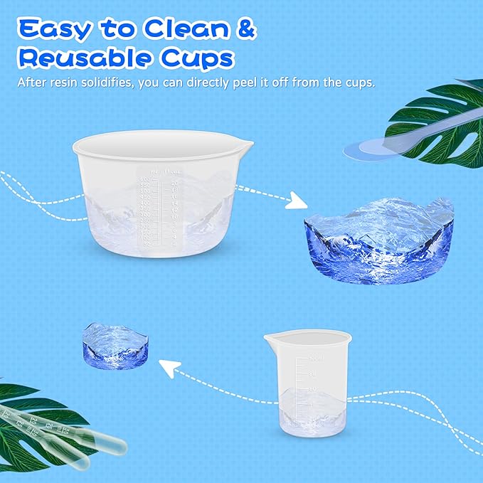 Silicone Resin Mixing Measuring Cups for Resin Supplies, 600ml/20oz Bowl, 250 & 100ml Thickened Reusable Silicone Cups for Epoxy Mixing, with Stir Sticks and Pipettes, Jewelry Making