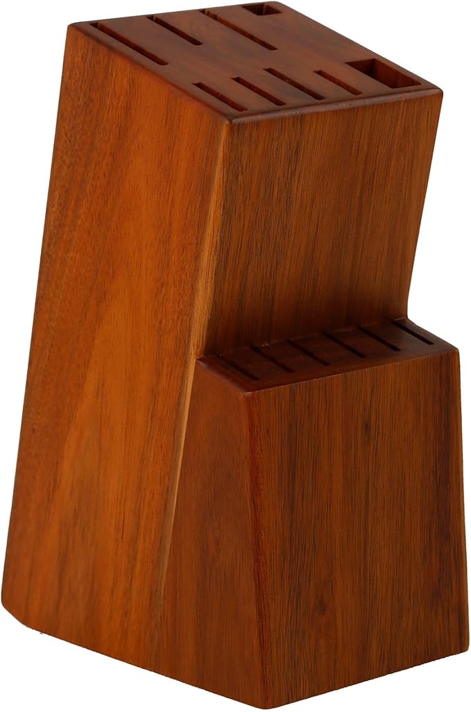 Kitchen knife holder elegant & sturdy (15 slots). Universal knife block with slots for knives, scissor and sharpenner. Knife Block without Knives. Kitchen knife holders for counter top. (Acacia)