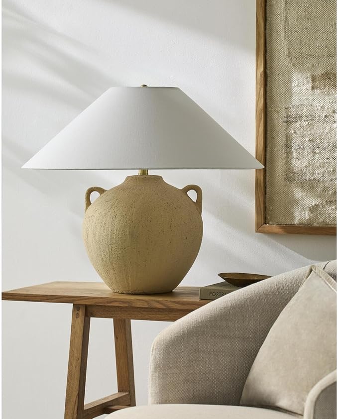 Livabliss x Galey Alix Araya Vintage Clay Jar Table Lamp, 22" H x 22" W x 22" D, Tan