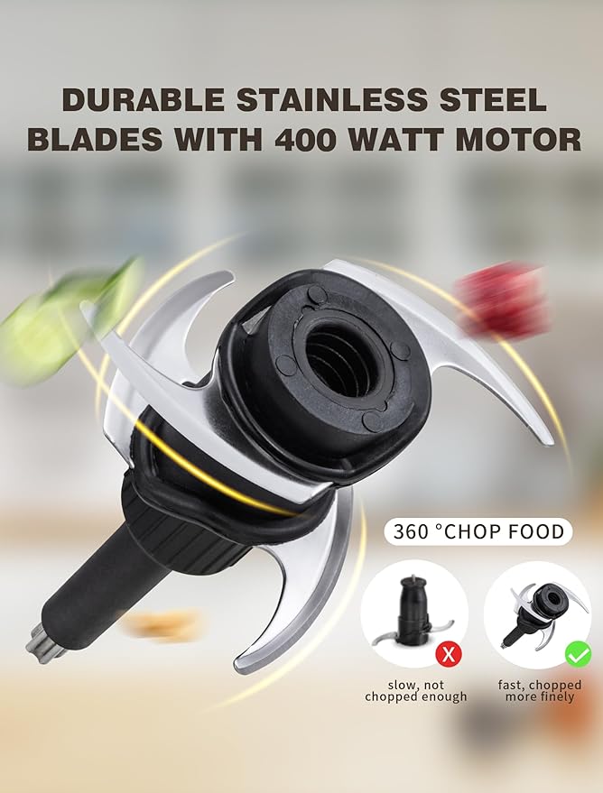 Mini Food Processor 2 Cup Small Electric Food Chopper 2 Speed for Vegetables, Meat, Fruits and Nuts with 4 Stainless Steel Blades, 400-Watt, Light Gray