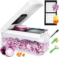 Vegetable Chopper, Onion Chopper Dicer, Mandoline Slicer, Food Chopper with Container, Vegetable Cutter for Salad Potato Carrot Garlic（2 Blades, White Black）