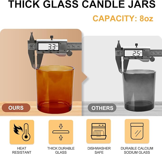 8 OZ Thick Candle Jars for Making Candles 15 Pcs, Brown Empty Jars with Wood Lids for Candle Making, Sample Container,Clear Brown
