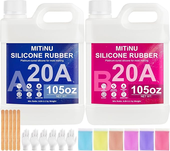 Silicone Mold Making Kit - 20A Liquid Silicone Rubber (1:1 Mix), Non-Toxic & Bubble Free Platinum Cure Silicone for Making Molds for Resin, Soap, Concrete, Craft Molds - 210oz Total