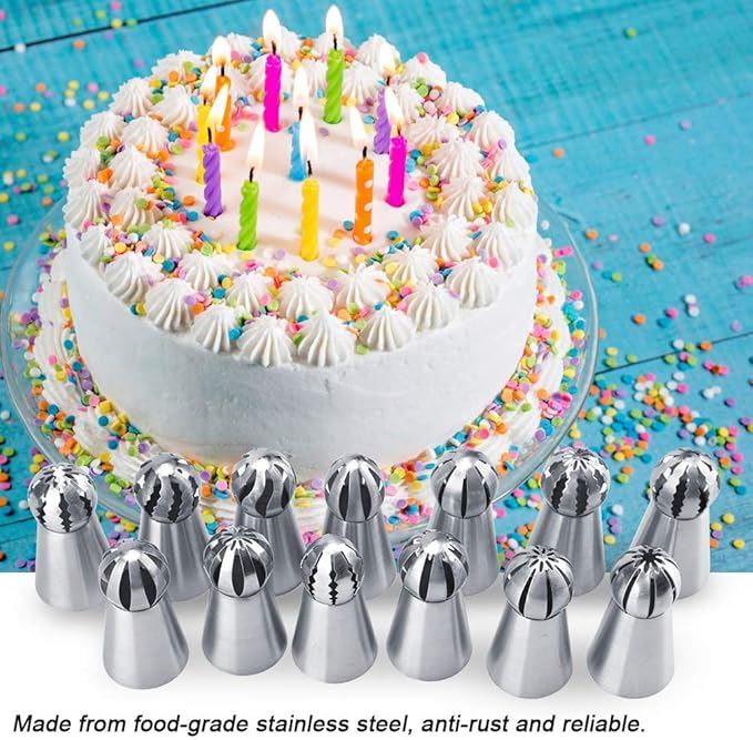 GOTOTOP Russian Piping Tips Set 13 Pcs Russian Icing Piping Nozzles Tips Pastry Cake Buttercream DIY Decor Baking Tool