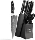 Damascus Knife Set with Block for Kitchen, VG10 Damascus Steel Kitchen Knife Set with Triple Rivet Handle, Chef Knife Set with Shears & Wooden Block, 7PCS