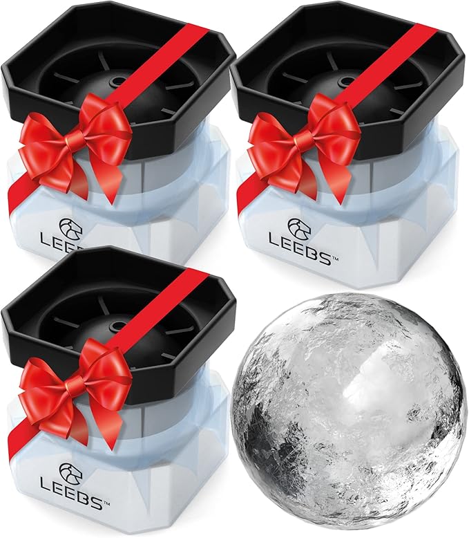 Silicone Freezer Press Sphere Ice Ball Maker Mold, 3 Pack for Large Round Craft Whisky Ice Balls - Bourbon, Scotch, Old Fashioned, Cocktail Drinks - by LEEBS