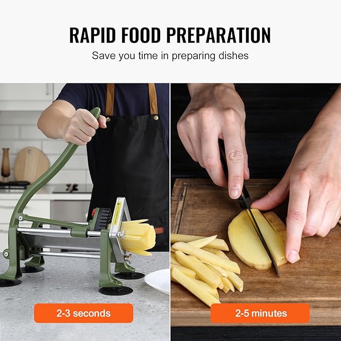 VEVOR French Fry Cutter, Potato Slicer with Stainless Steel Blades, Manual Potato Cutter Chopper with Suction Cups, Great for Potato, French Fries, Cucumber, Vegetables, Carrot