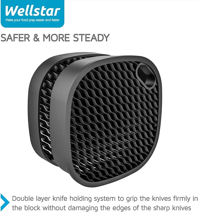 WELLSTAR Universal Knife Block Holder, Stainless Steel Knife Stand Without Knives, Safe Space Saver Large Volume Stable Knife Storage with Scissors Slot, Detachable for Easy Cleaning - Square