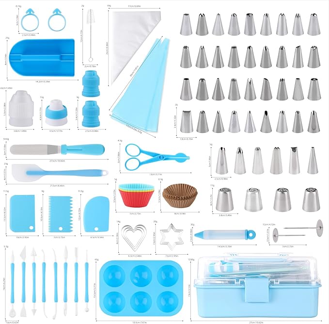 Cake Decorating Kit: Decorating Supplies Tools Kit 238 PCS Baking Accessories Include Spiping Bags and Tips Set, Piping Tips Set, Spatulas, Cake Scraper, 50 Piping Bags, Blue