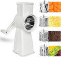 4-in-1 Rotary Cheese Grater Handheld, Lightweight Body with 4 Stainless Steel Blades & Non-Slip Suction Base, for Shredding Parmesan, Slicing Vegetables, Grating Chocolate（White）