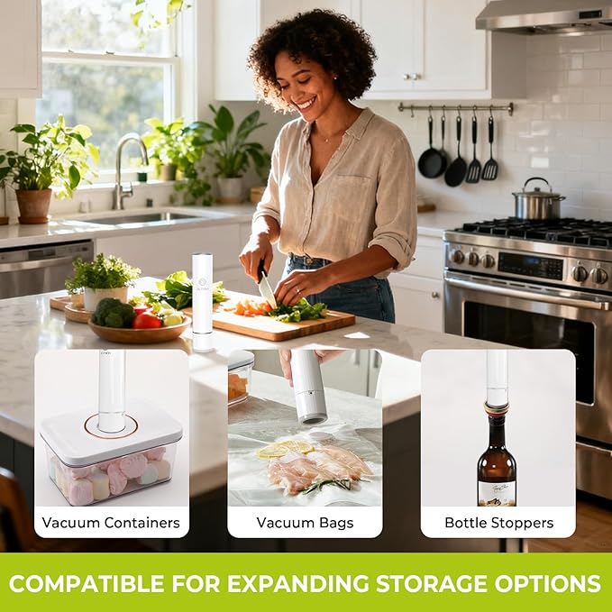 Handheld Vacuum Sealer for Food, Compact Portable Food Saver Pump with 30 BPA‑Free Reusable Vacuum Bags Type-C Rechargeable, Ideal for Sous Vide, Meal Prep, Leftovers & Freezer Storage