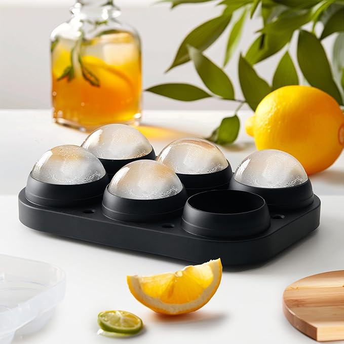 2.5inch Spherical Ice Ball Tray For Whiskey, Big Ice Freezer Mold for Cocktails，Easy Fill In & Release Ice Cube Mold, Durable &Reusable Spherical Ice Maker (Black)