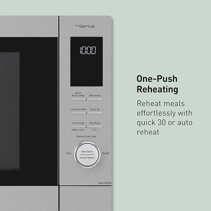 Panasonic HomeChef 4-in-1 Countertop Microwave Air Fryer Combo, Time-Saving 20 Presets + App-Linked Recipes, 1000W 1.2 cu ft Inverter Multi Oven & Convection Tech – NN-CV87QS Stainless Steel
