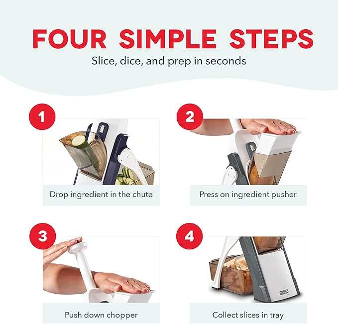 DASH Safe Slice® Mandoline Slicer, Julienne + Dicer for Vegetables, Meal Prep & More with 30+ Presets & Thickness Adjuster - Grey
