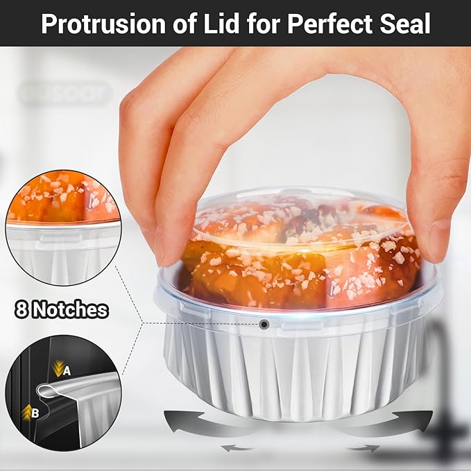 EUSOAR Foil Ramekins with Lids, 5oz 100pcs Aluminum Foil Cupcake Liners, Muffin Liners Cups with Lids, Cupcake Baking Cups Holders Cases Boxes Pans