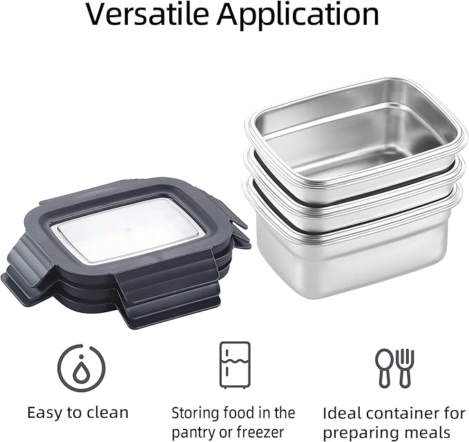 BEFOY Stainless Steel Food Storage Container with Lids Bento Lunch Box Leak Proof & Airtight for Kitchen Meal Prep freezer Reusable & Stackable Oven Dishwasher Safe (600 * 3)