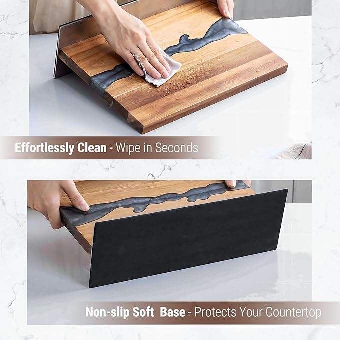 Magnetic Knife Block Holder for Countertop, No Drill Acacia Wood Stand with Epoxy Resin Art & Strong Magnets - Fits Chef Knives & Scissors (No Knives Included)