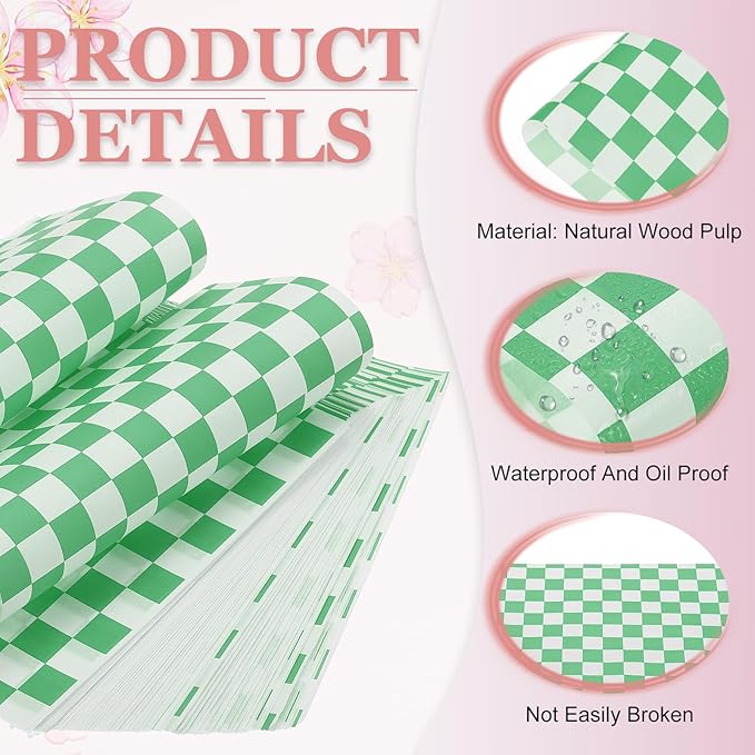 PATIKIL 5.9" x 5.9" Waxed Paper Sheets, 50Pcs Square Pattern Oil-absorbing Dry Food Wrapping Paper for Bakery Coffee Shop Home Baking Kitchen DIY, Green