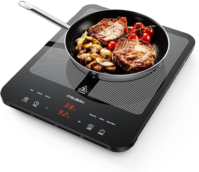 Portable Induction Cooktop, 1°C Precision Control, Dual Temp Display, 1L Boils in 4 Mins, Ultra-Slim 26mm Burner, 6 Cooking Modes, 3-Hour Timer, Glass Surface, for Magnetic Cookware Only