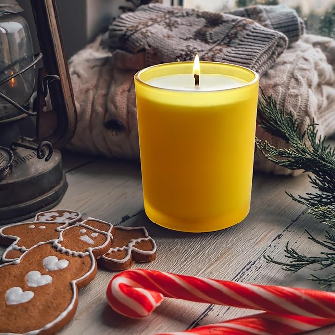 Thick Candle Jars for Making Candles 16 Pcs, 7 OZ Empty Jars with Wood Lids for Candle Making, Sample Container, Frosted Yellow