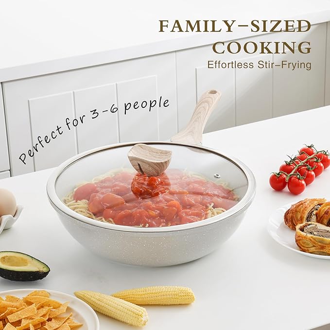 Kordisen Ceramic Wok Pan, 12 Inch Nonstick Wok with Lid, Healthy Non Toxic Woks & Stir-fry Pans for Cooking, Induction Cookware, PFOA & PFAS Free