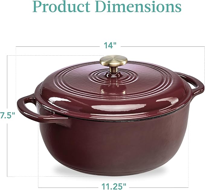 Best Choice Products 6 Quart Enamel Cast-Iron Round Dutch Oven, Family Style Heavy-Duty Pre-Seasoned Cookware for Home, Kitchen, Dining Room, Oven Safe w/Lid, Dual Handles - Cabernet Red